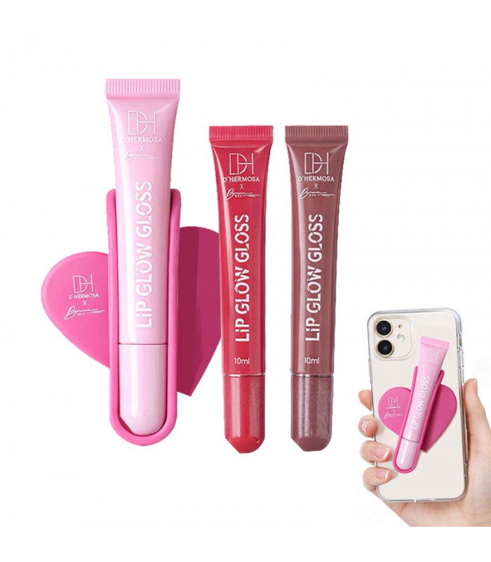 Set 3 Lip Glow Gloss Dhermosa x Bruna Wan | Brillo Hidratante + Porta Gloss Adhesivo