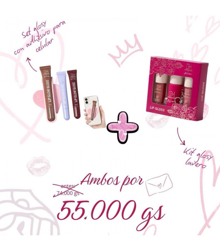 COMBO Lip Gloss con Llavero & Lip Gloss con Soporte Adhesivo